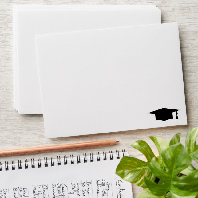 Graduate party envelopes with academic cap logo (Stacked)