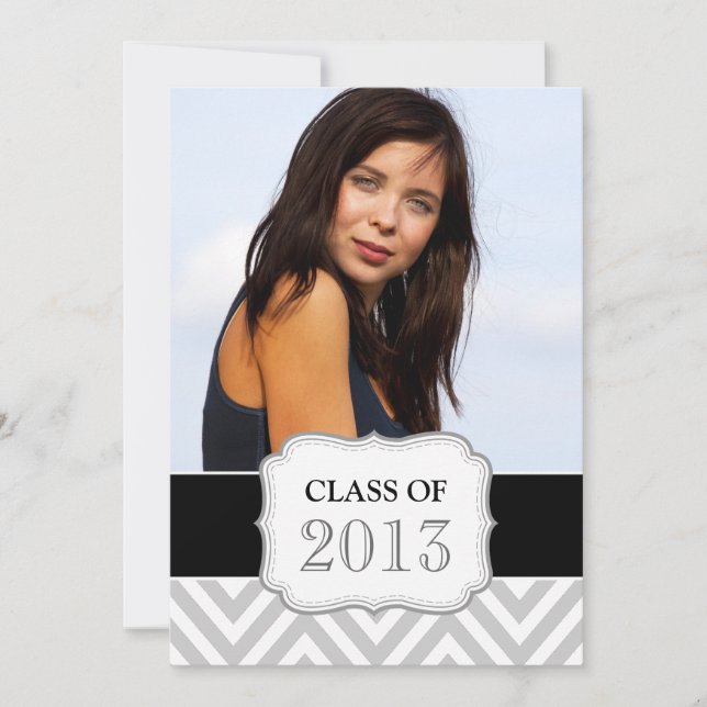 GRADUATE PARTY INVITE | BLACK, GREY CHEVRON (Front)