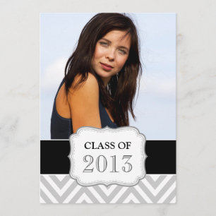 GRADUATE PARTY INVITE   BLACK, GREY CHEVRON