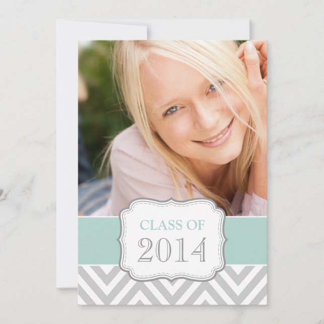 GRADUATE PARTY INVITE | MINT GREEN, GREY CHEVRON (Front)