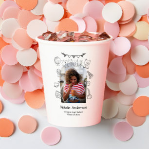 Graduate Party Modern Arch Photo Hand Drawn  Paper Cups