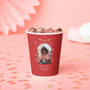 Graduate Party Red Modern Arch Photo Hand Drawn Paper Cups
