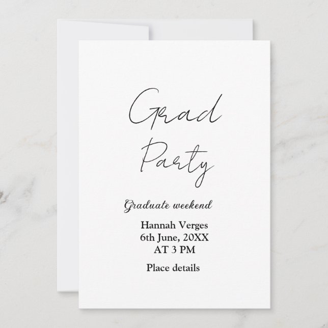 GRADUATE PARTY WEEKEND NAME DATE SIMPLE STYLISH INVITATION (Front)