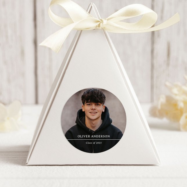 Graduate Photo and Simple Text Classic Round Sticker (Creator Uploaded)