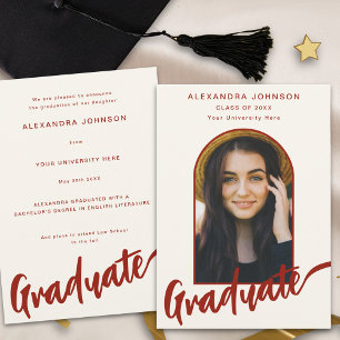 Graduate Photo Arch Modern Burnt Orange Script Announcement
