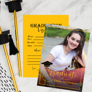 Graduate Photo Black and Yellow 2025 Graduation Advice Card