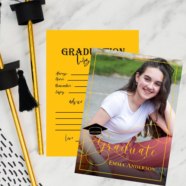 Graduate Photo Black and Yellow 2025 Graduation Advice Card (Graduate Photo Black and Yellow 2025 Graduation Advice Card)