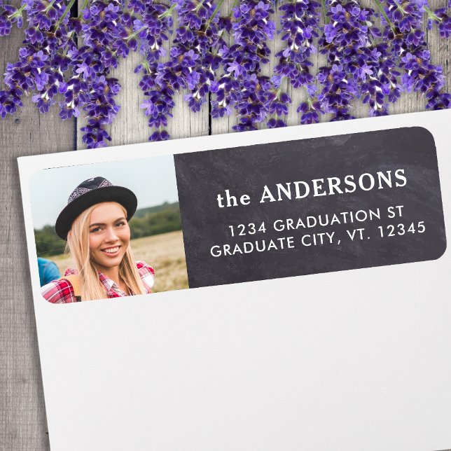 Graduate Photo Black Chalkboard Return Address (Creator Uploaded)