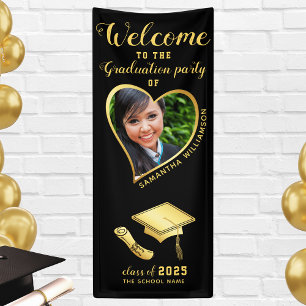 Graduate Photo Black Gold Graduation Welcome Banner