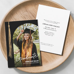 Graduate Photo Black Gold Tassel Open House invite