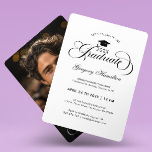 Graduate Photo Black White Script Typography Invitation
