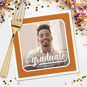 Graduate Photo Bold Script Burnt Orange Napkin