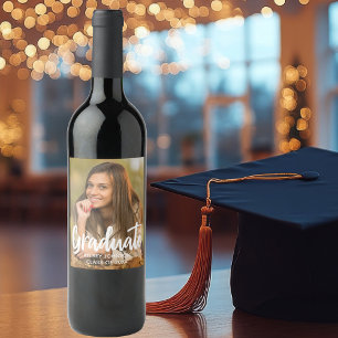 Graduate Photo Bold Script Custom Graduation Party Wine Label