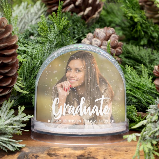 Graduate Photo Bold Script Custom Graduation Snowglobe (Winter)