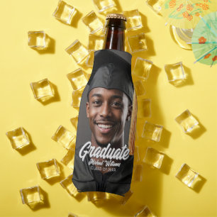 Graduate Photo Bold Script Graduation Party Favor Bottle Cooler