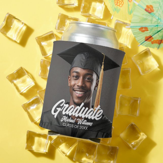 Graduate Photo Bold Script Graduation Party Favor Can Cooler (In Situ Summer)