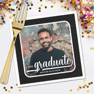 Graduate Photo Bold Script Graduation Party Napkin