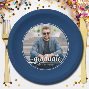 Graduate Photo Bold Script Graduation Party Paper Plate