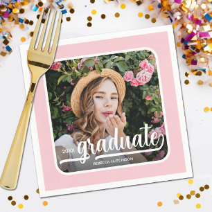 Graduate Photo Bold Script Pink Napkin