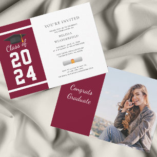 Graduate Photo Burgundy 2024 Graduation Party Invitation
