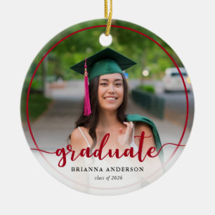 Graduate Photo Calligraphy Red Ceramic Tree Decoration