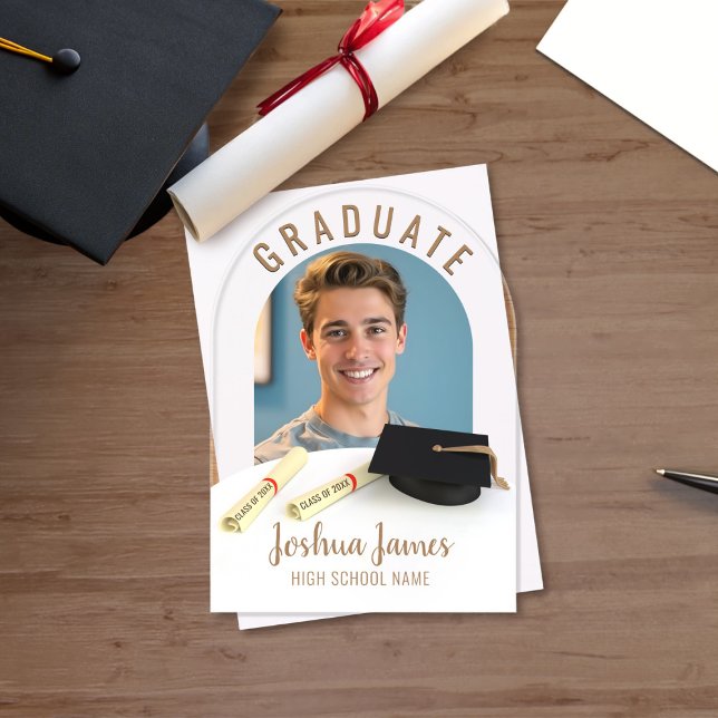 Graduate Photo Cap & Scroll Graduation Acrylic Invitations (Upload your photo and add your details to this acrylic Graduation Announcement)