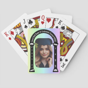 Graduate Photo, Cap Tassel & Diploma, Arch Rainbow Playing Cards