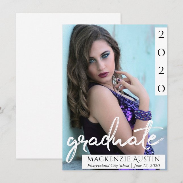 Graduate Photo | Chic Script Simple Keepsake Announcement (Front/Back)