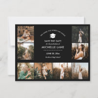 Graduate Photo Collage Black Save The Date 