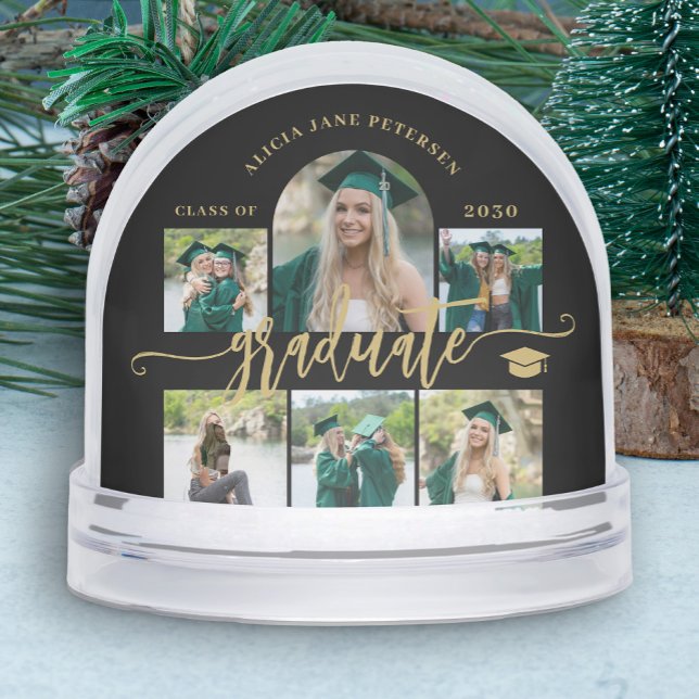 Graduate photo collage gold script class of year snowglobe (Creator Uploaded)