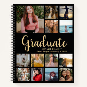 Graduate Photo Collage Graduation Black and Gold Notebook