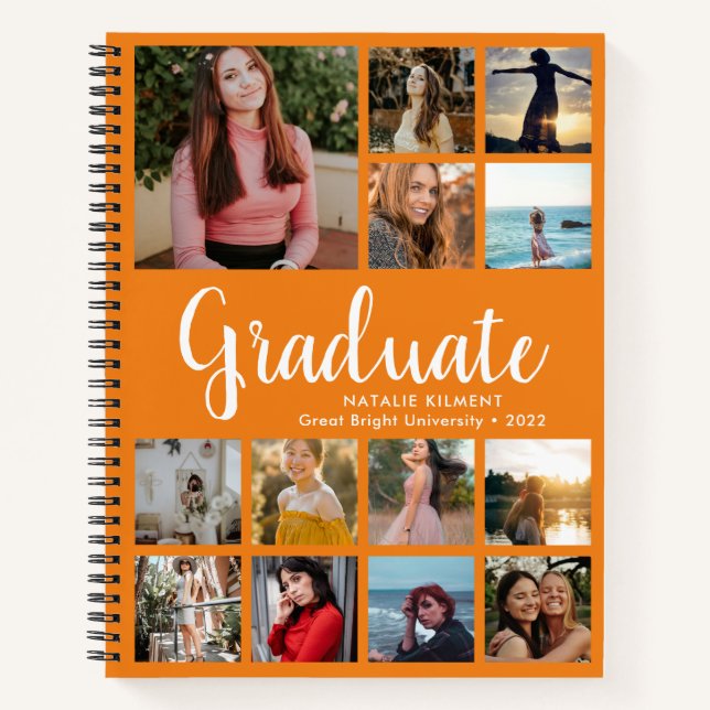 Graduate Photo Collage Graduation Orange Notebook (Front)