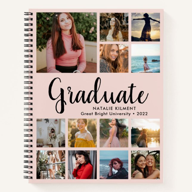 Graduate Photo Collage Graduation Pink and Black Notebook (Front)