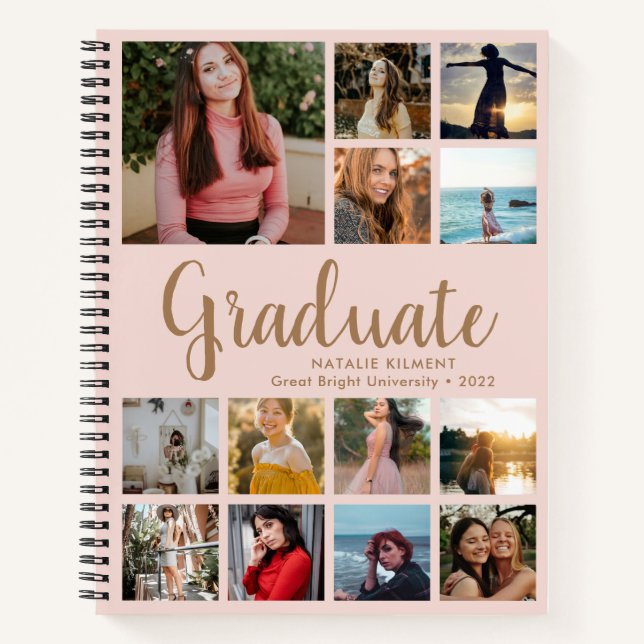 Graduate Photo Collage Graduation Pink and Gold Notebook (Front)