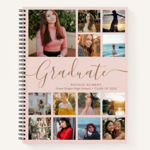 Graduate Photo Collage Graduation Pink and Gold Notebook