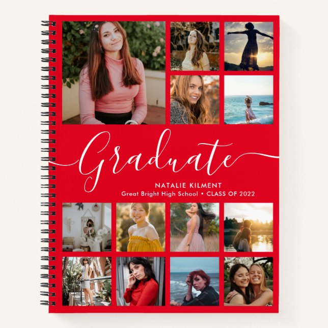 Graduate Photo Collage Graduation Red Notebook (Front)