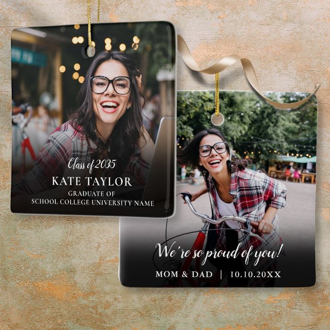 Graduate Photo Collage Modern Graduation Ceramic Ornament (Photo Collage Modern Graduation Party Invitation Ceramic Ornament)