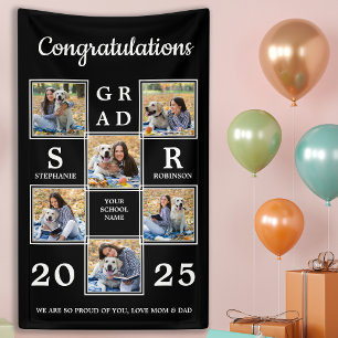 Graduate Photo Collage Modern Monogram Graduation Banner