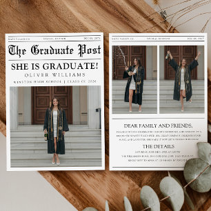 Graduate Photo Collage Newspaper Graduation Invitation