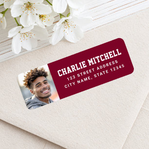 Graduate photo college burgundy return address