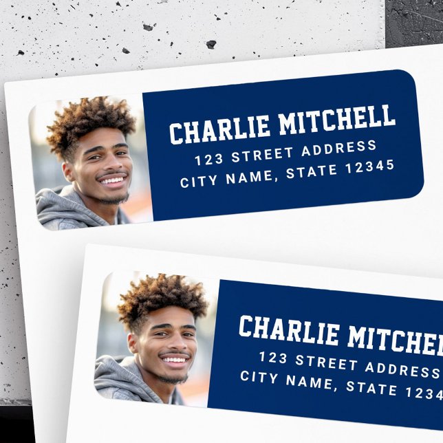 Graduate photo college font blue return address (Graduate photo college font blue return address label)