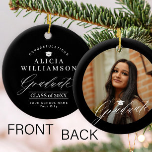 Graduate photo elegant black and white graduation ceramic tree decoration