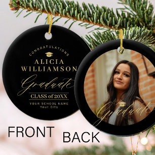 Graduate photo elegant gold black graduation ceramic tree decoration