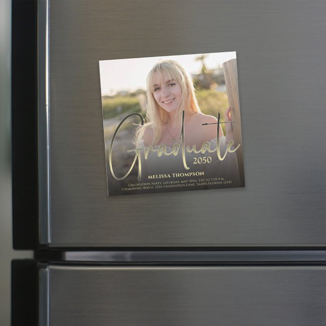 Graduate Photo Elegant Gold Typography Magnetic (Creator Uploaded)