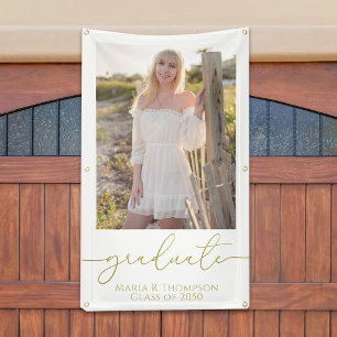 Graduate Photo Elegant Modern Gold Script Banner