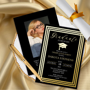 Graduate Photo Geometric Black Graduation Party