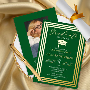 Graduate Photo Geometric Green Graduation Party