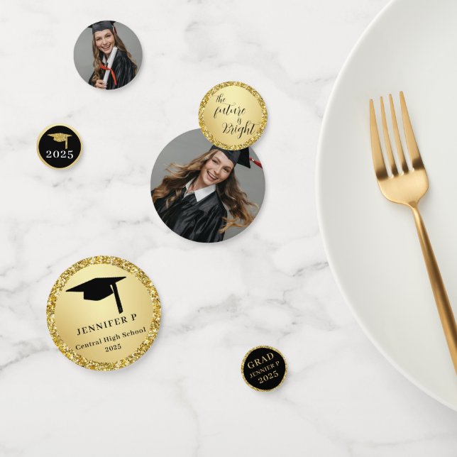 Graduate Photo Glitter Gold Novelty Graduation  Confetti (Group)