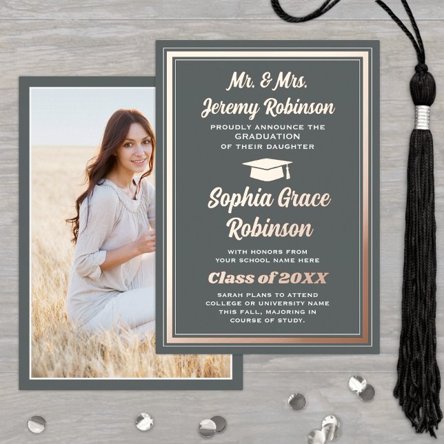 Graduate Photo Grey & Foil Graduation Announcement (Creator Uploaded)