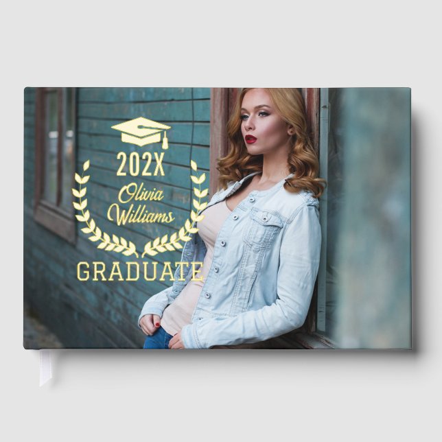 Graduate Photo Keepsake Graduation Party Foil Guest Book (Front)